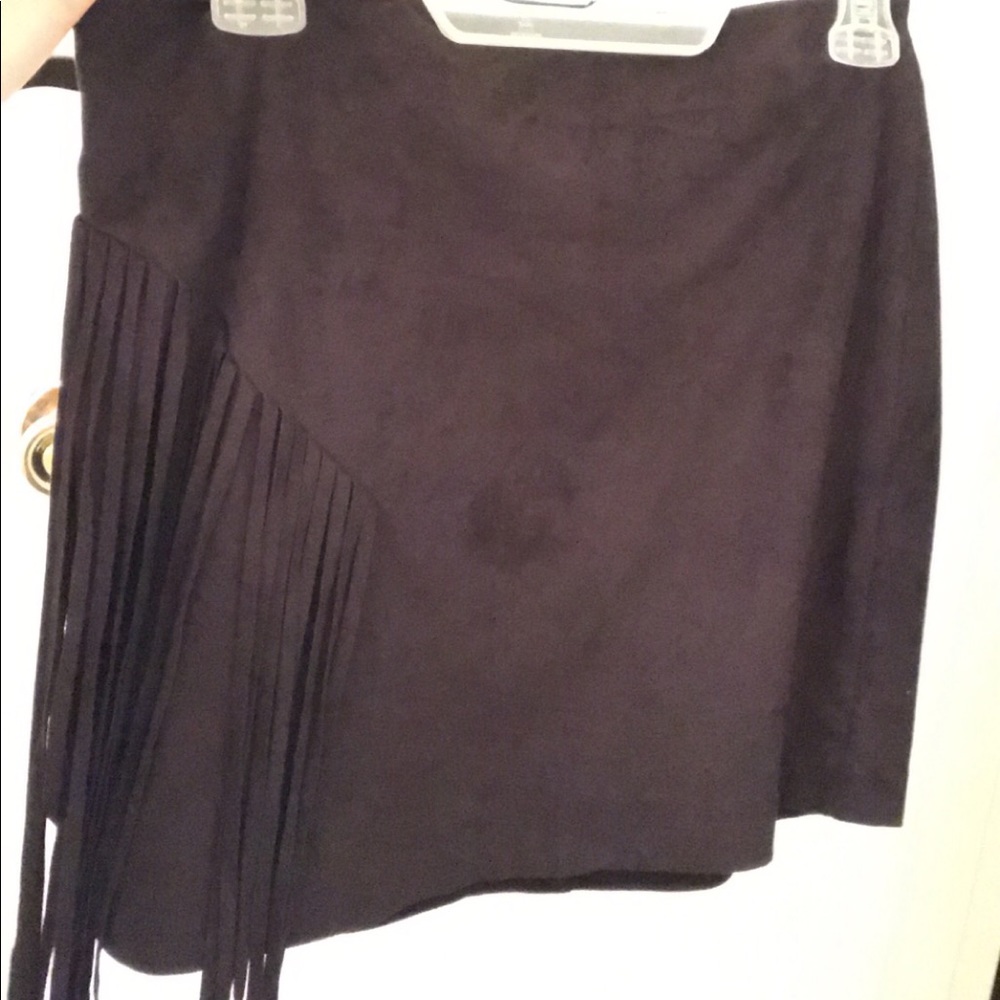 Black faux suede skirt with fringe detail